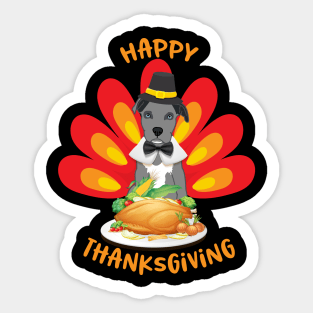 Happy Thanksgiving Blue Nose Pitbull Puppy Pilgrim Turkey Sticker